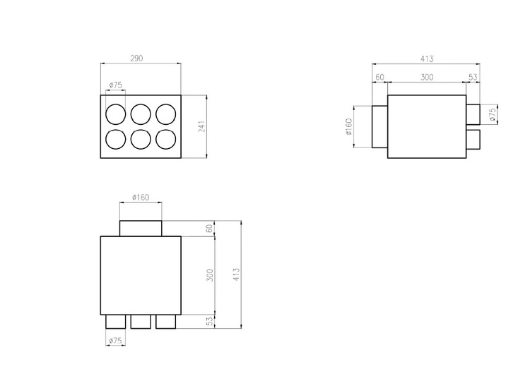 Skrzynka rozdzielcza rozdzielacz przelotowy wentylacja fi160 / 6x75mm