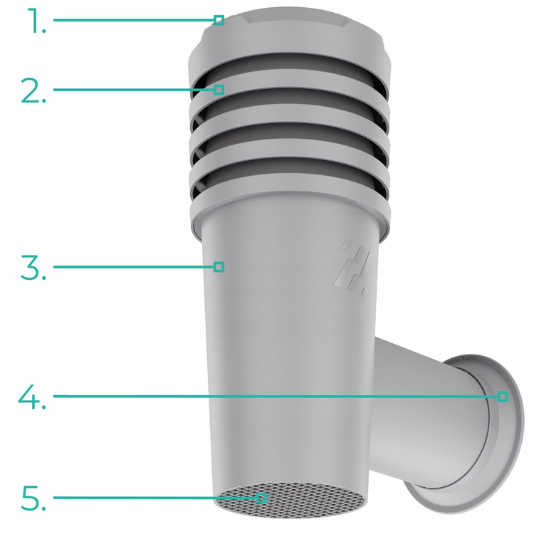 Wyrzutnia czerpnia ścienna kominek wentylacyjny wywietrznik SZARY fi110