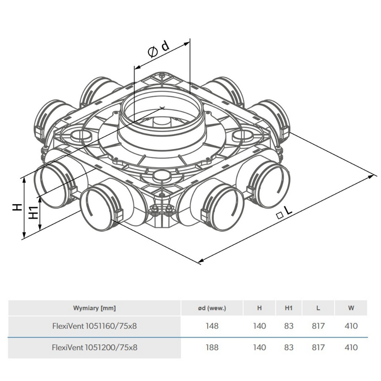 Rozdzielacz wentylacyjny 8x75/160 REKUPERACJA 75