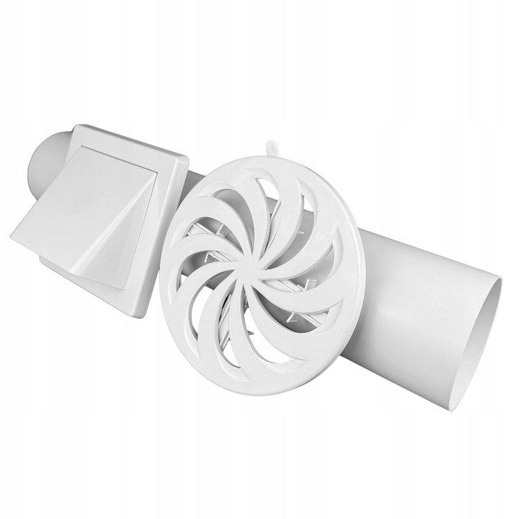 Zestaw wentylacyjny przez ścianę: kratka + rura 50cm + wylot powietrza fi100