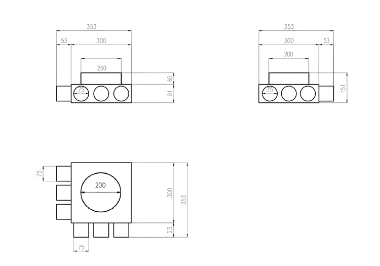 Skrzynka rozdzielcza rozdzielacz rurowy wentylacyjny fi200 / 6x75mm