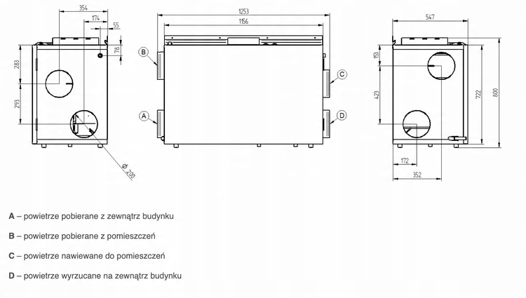 Rekuperator WANAS COMBO 430H POZIOMY Centrala Wentylacyjna - 430 m3/h