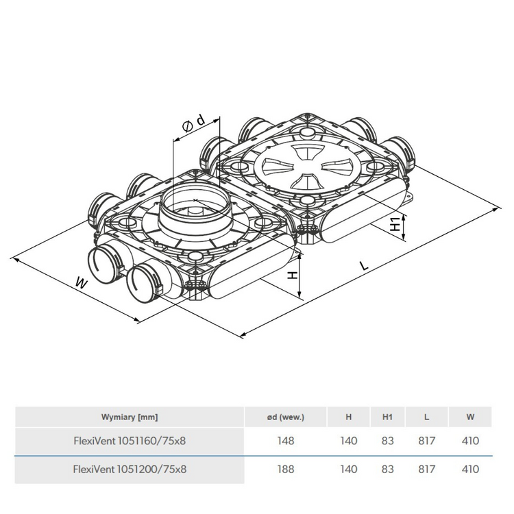 Rozdzielacz wentylacyjny 8x75/160 REKUPERACJA 75