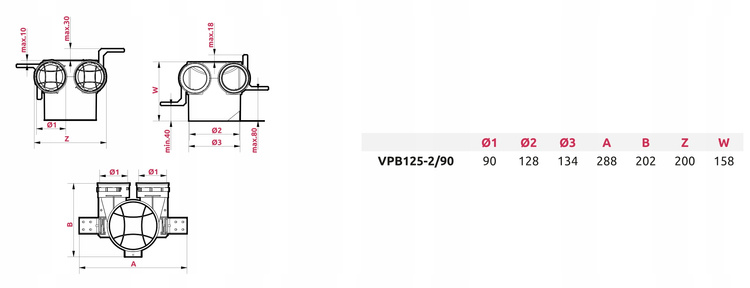 SKRZYNKA ROZPRĘŻNA pod anemostat rozdzielacz REKUPERACJA fi 125 / 2x90 mm