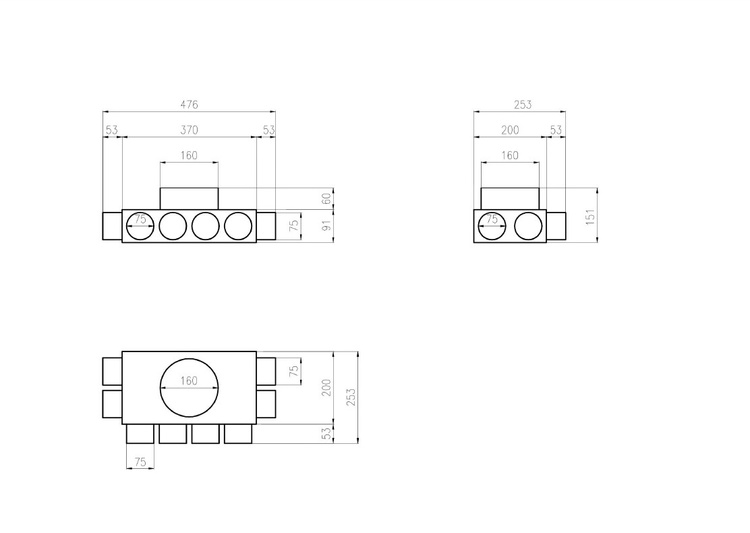SKRZYNKA ROZDZIELCZA 8X75 MM | FI 160 | ROZDZIELACZ RUROWY WENTYLACYJNY