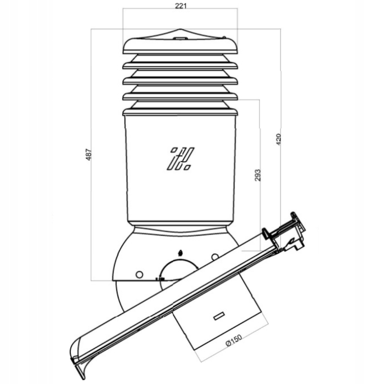 Kominek wentylacyjny IZOLOWANY do dachówki SIMPLA ŁUPEK ANGOBA fi150