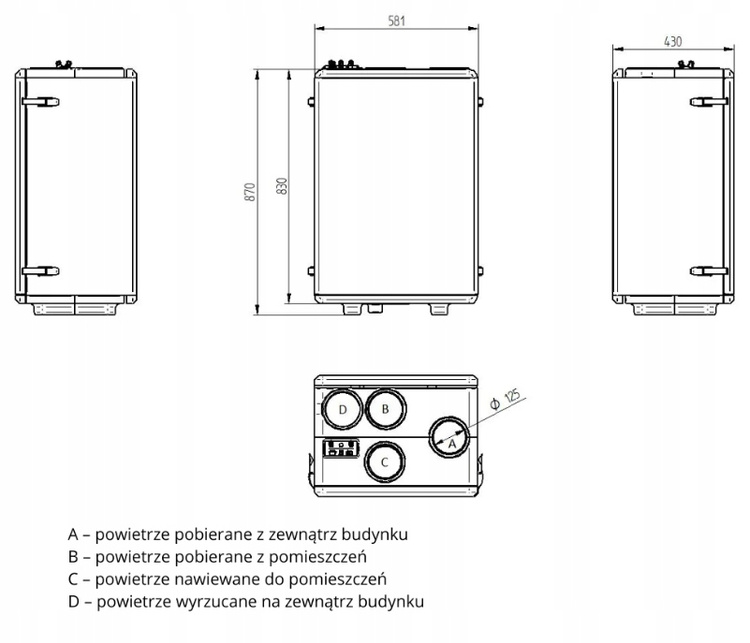 Rekuperator WANAS Black 300V Centrala wentylacyjna - 300 m3/h