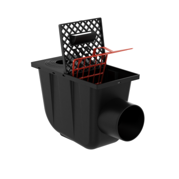 Osadnik Rynnowy Boczny CZARNY do Rur Okrągłych z kratką rewizyjną fi110 