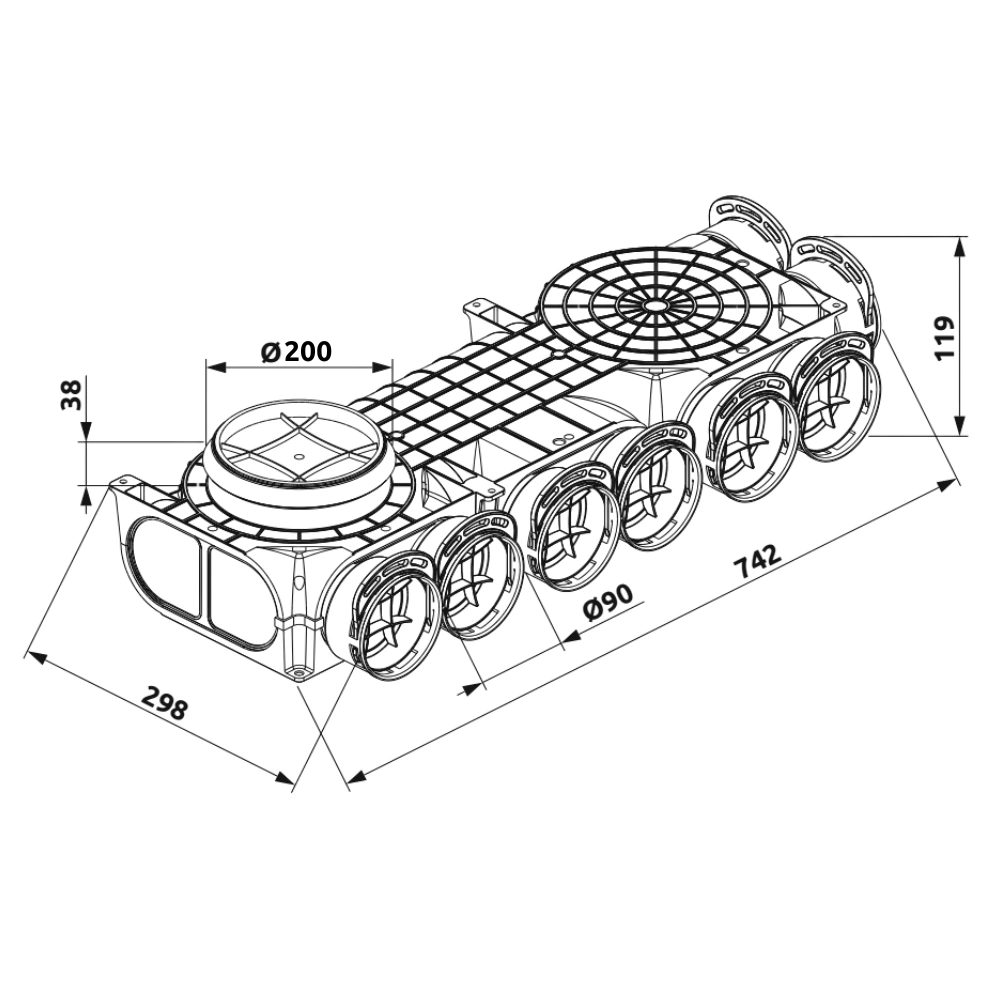 SKRZYNKA ROZDZIELCZA ROGOWA LEWA ROZDZIELACZ REKUPERACJA fi160 / 8x75 mm pol_pl_SKRZYNKA-ROZDZIELCZA-PRZELOTOWA-ROZDZIELACZ-REKUPERACJA-200-160-mm-8x75-mm-7613_2