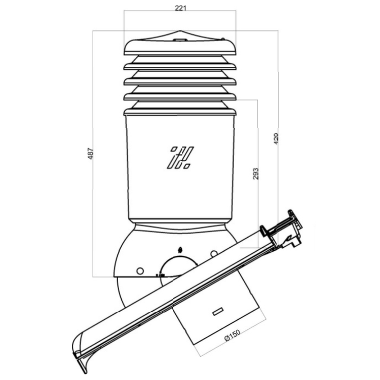 Kominek wentylacyjny IZOLOWANY do dachówki PIEMONT ANTRACYT/GRAFIT ANGOBA fi150