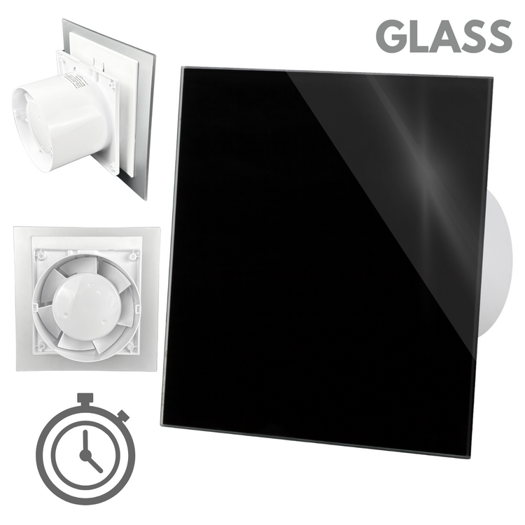 Wentylator łazienkowy dRim fi125 (TS) + FRONT SZKŁO Czarny połysk