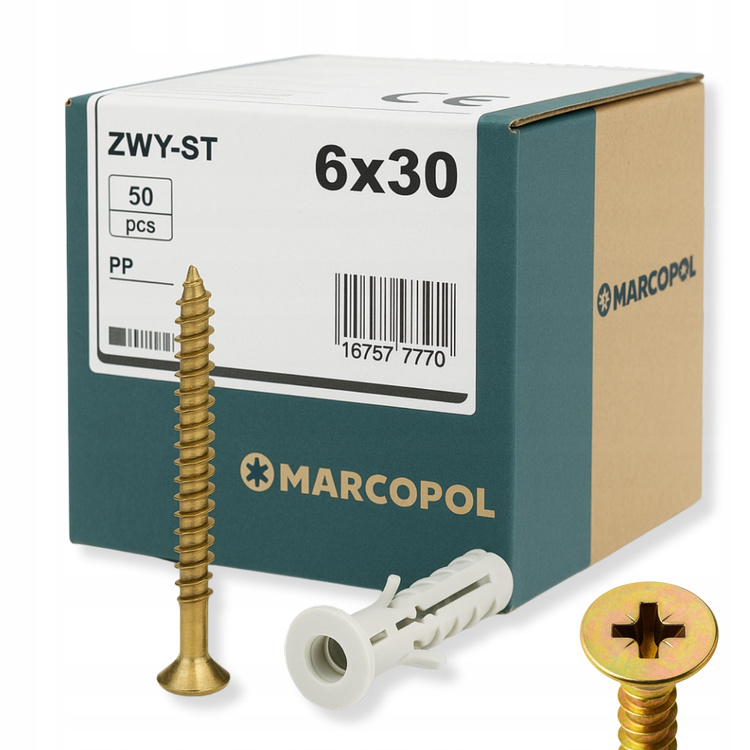 Kołek rozporowy z wkrętem stożkowym 3,5x35 PZ |50 szt.| kołek 6x30 mm