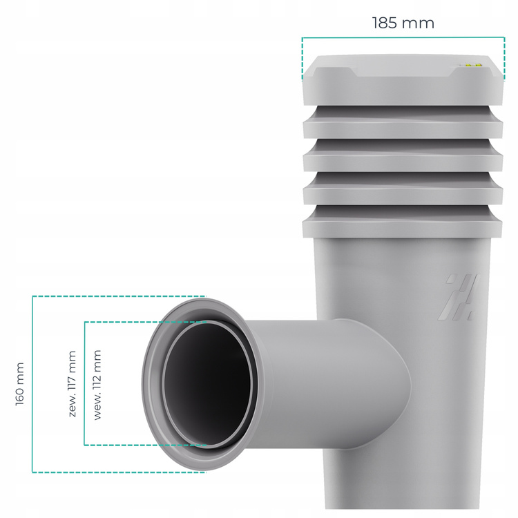 Wyrzutnia czerpnia ścienna kominek wentylacyjny wywietrznik SZARY fi110