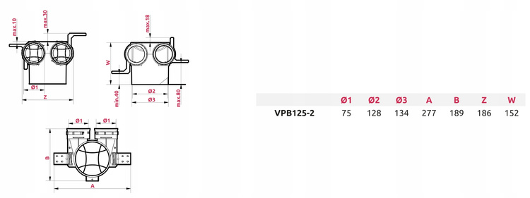 SKRZYNKA ROZPRĘŻNA pod anemostat rozdzielacz REKUPERACJA fi125 / 2x75 mm