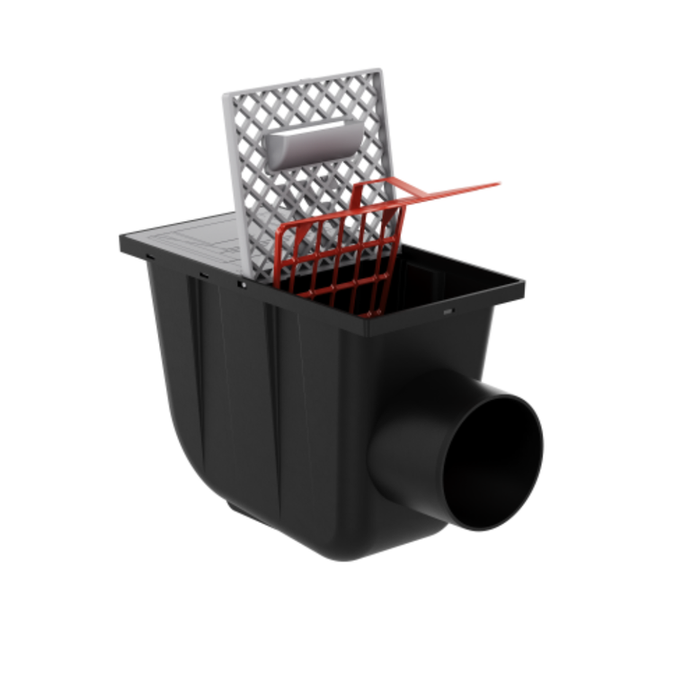 Osadnik Rynnowy Boczny JASNOSZARY do Rur Kwadratowych z kratką rewizyjną fi110 