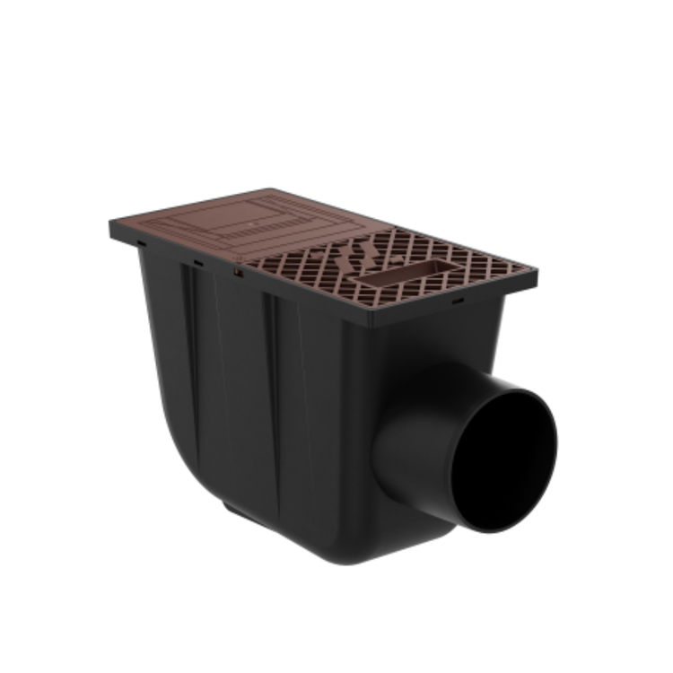 Osadnik Rynnowy Boczny BRĄZOWY do Rur Kwadratowych z kratką rewizyjną fi110