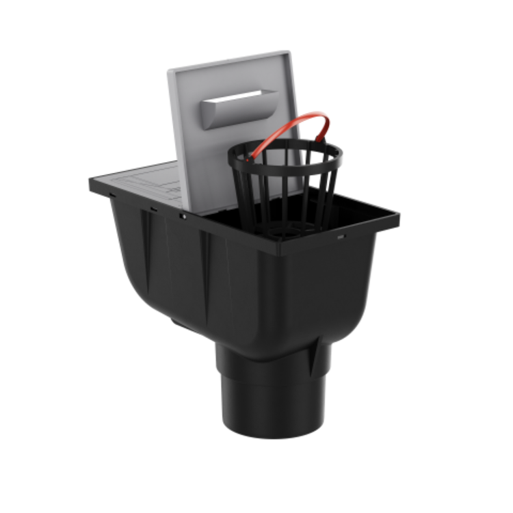 Osadnik Rynnowy Pionowy JASNOSZARY do Rur Kwadratowych z klapką rewizyjną fi110