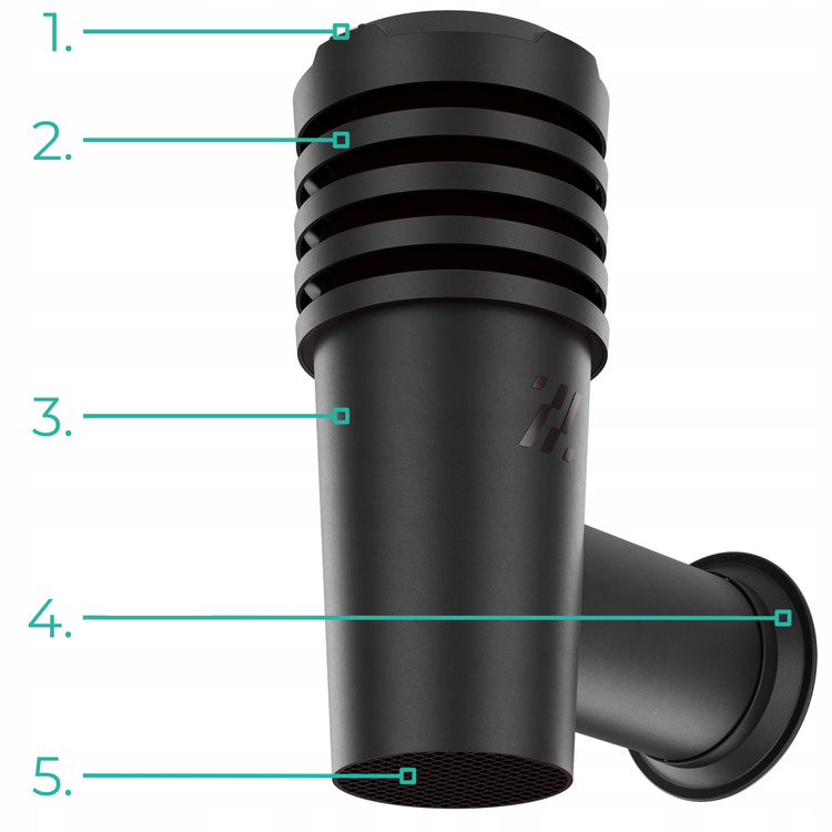 Wyrzutnia czerpnia ścienna kominek wentylacyjny wywietrznik CZARNY fi110