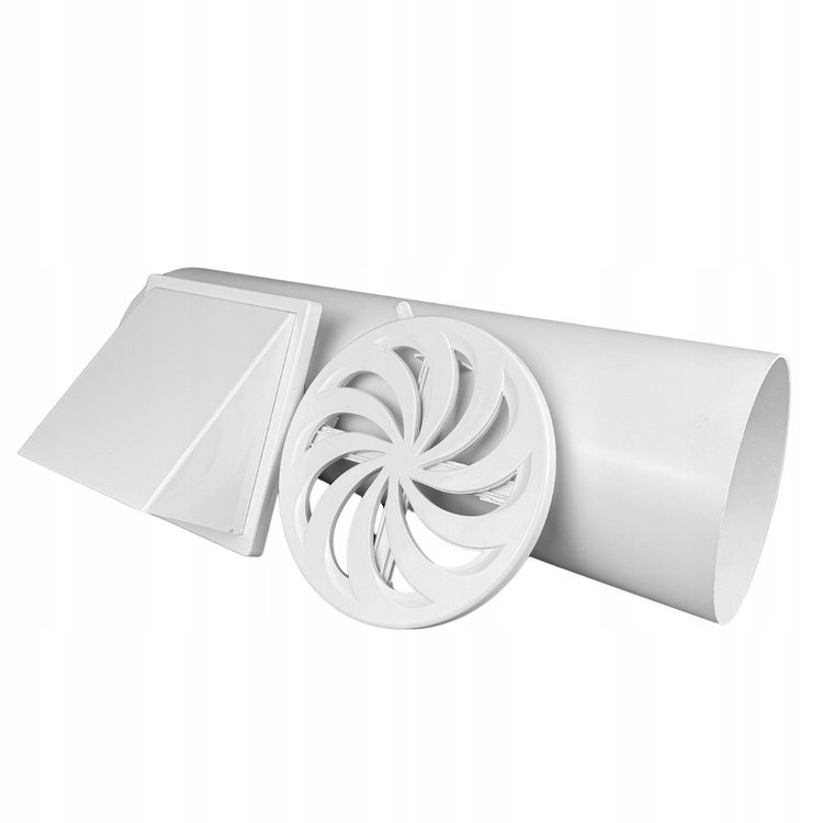 Zestaw wentylacyjny przez ścianę: kratka + rura 100cm + wylot powietrza fi125