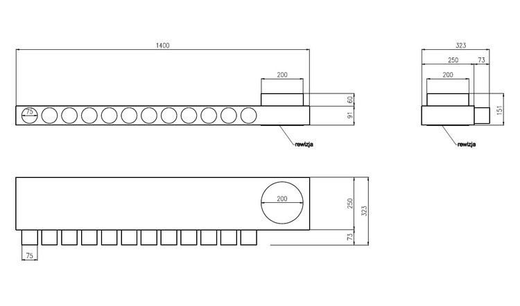 Rozdzielacz wentylacyjny skrzynka rozdzielcza 12x75 fi 200 REKUPERACJA fi75