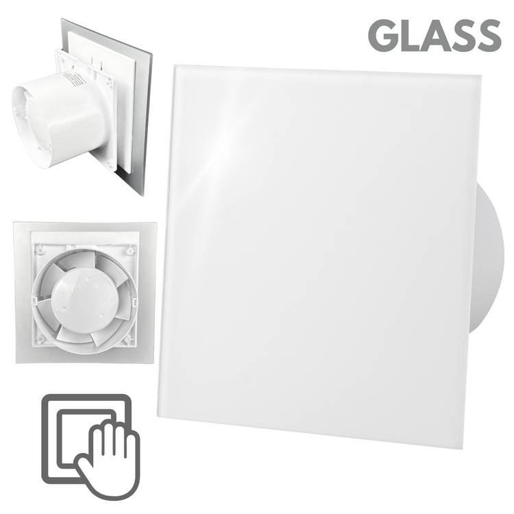 Wentylator łazienkowy dRim fi125 (S) + FRONT Szklany Biały połysk
