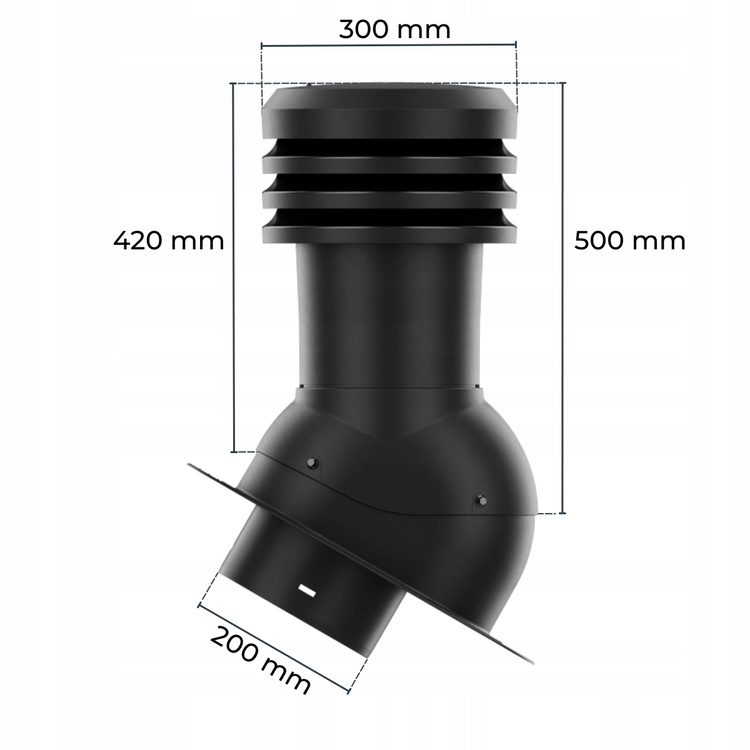 WYRZUTNIA DACHOWA kominek wentylacyjny do blach płaskich RAL9005 fi160 + RURA