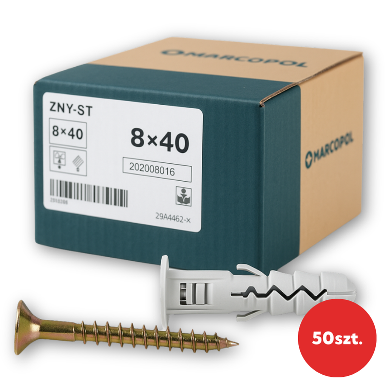 Kołek rozporowy z wkrętem stożkowym 5x45mm PZ |50 szt.| kołek 8x40 mm