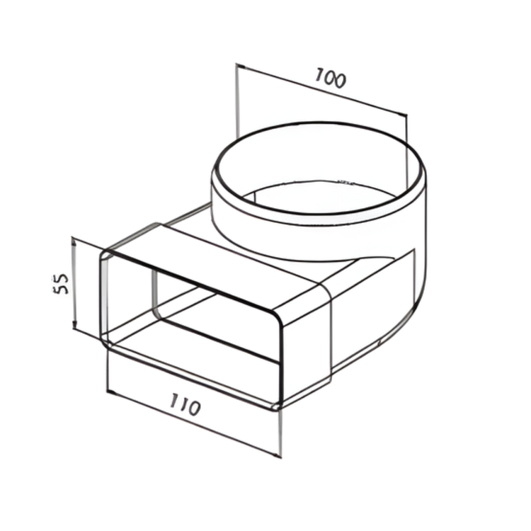 Kolano łącznikowe zmienne 110x55 / śr.100 pionowe