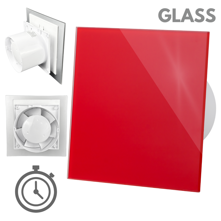 Wentylator łazienkowy dRim fi125 (TS) + FRONT SZKŁO Czerwony połysk