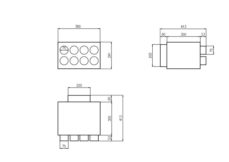 Skrzynka rozdzielcza rozdzielacz przelotowy wentylacja fi 200 / 8x75 mm