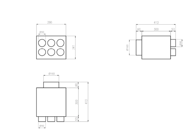Skrzynka rozdzielcza rozdzielacz przelotowy wentylacja fi160 / 6x90mm