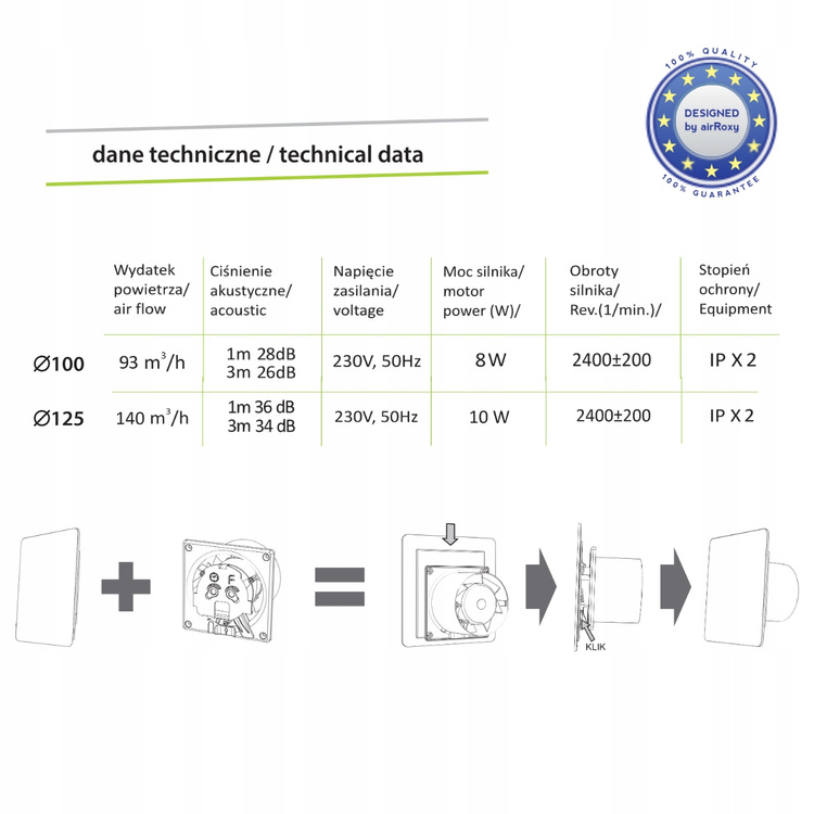 Wentylator łazienkowy dRim fi125 (PS) + FRONT Szkło Czarny połysk