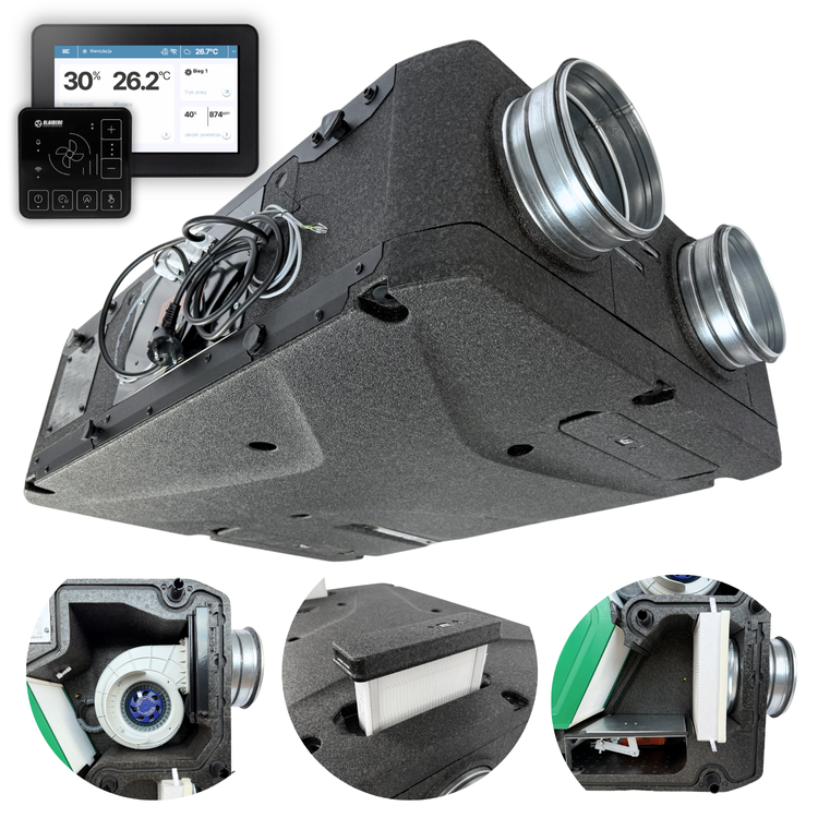 REKUPERATOR Centrala Blauberg Reneo-Fit D 240 VG - NAGRZEWNICA + EPP + CZARNY PANEL STERUJĄCY