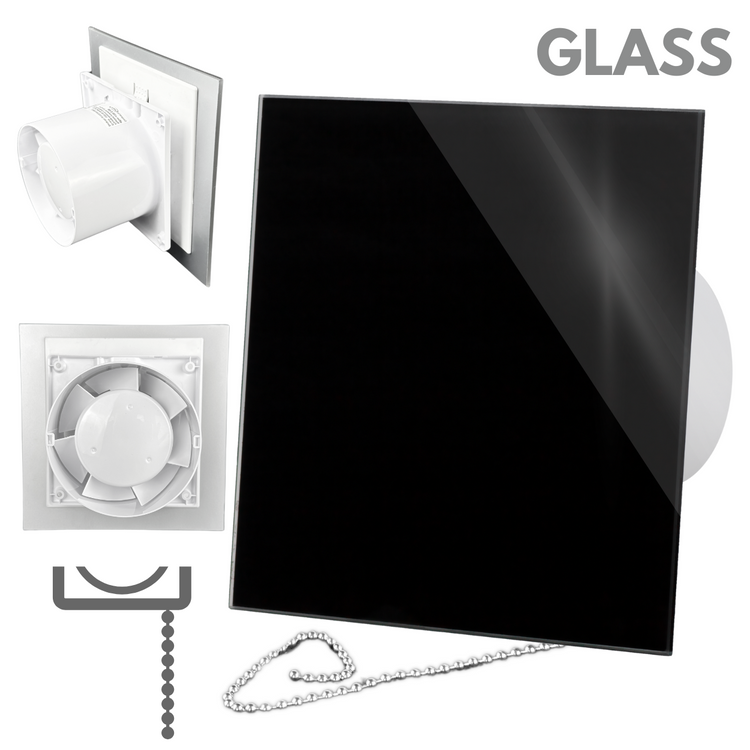 Wentylator łazienkowy dRim fi125 (PS) + FRONT Szkło Czarny połysk