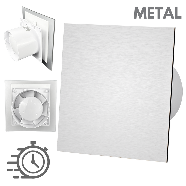 Wentylator łazienkowy dRim fi100 (DTS) + FRONT Szczotkowane srebro