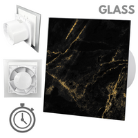 Wentylator łazienkowy dRim fi125 (TS) + FRONT SZKŁO Czarno złoty marmur