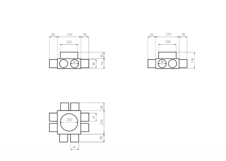 Skrzynka rozdzielcza rozdzielacz rurowy wentylacyjny fi200 / 8x90mm