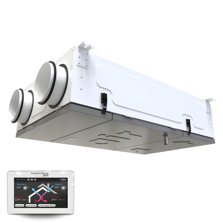 Rekuperator DEFRO DRX F 450 m3/h Podwieszany - nagrzewnica + panel sterowania