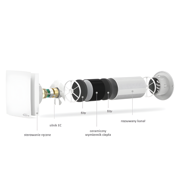 Rekuperator Ścienny Decentralny airRoxy aRheat + pilot sterujący / Ø125 mm 60 m3/h