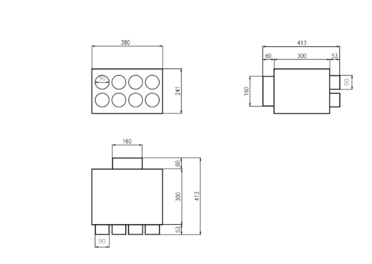 Skrzynka rozdzielcza rozdzielacz przelotowy wentylacja fi 160 / 8x90 mm
