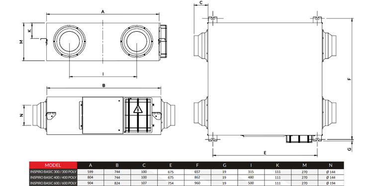 Rekuperator Reventon INSPIRO BASIC POLY 600 m3/h - wymiennik entalpiczny + nagrzewnica wstępna + panel sterowania