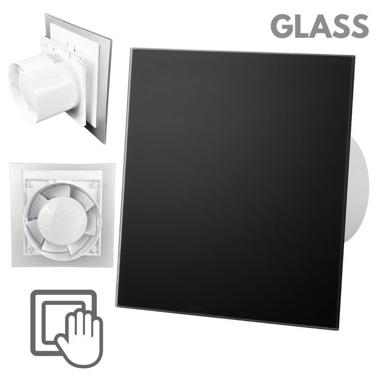 Wentylator łazienkowy dRim fi125 (S) + FRONT Szklany Czarny mat