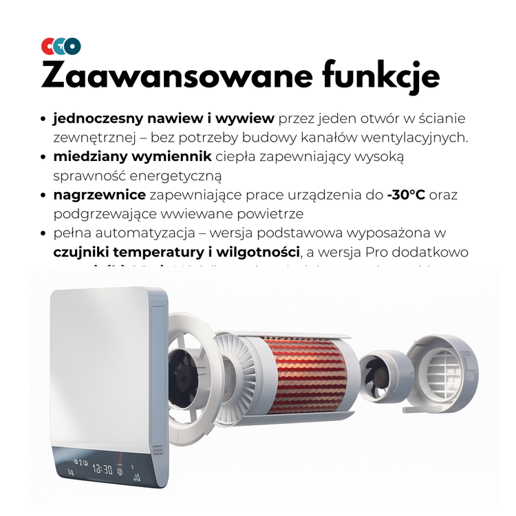 Rekuperator Ścienny Decentralny Freshpoint 200-E Wi-Fi 70m3/h