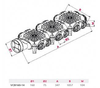 SKRZYNKA ROZDZIELCZA FI160 14x75 (HAVA-VCB160-14) - BOCZNA Rozdzielacz wentylacyjny - Plenum Box - Rozdělovací (distribuční) box