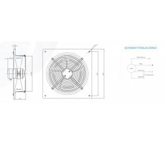 WENTYLATOR OSIOWY ŚCIENNY Z SIATKĄ W KWADRATOWEJ OBUDOWIE FPT 350