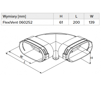 Kolano poziome 90° Rekuperacja - System Owalny FLAT 52x117mm