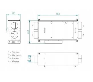 REKUPERATOR HG HAVA REKU 400P PODWIESZANY Z NAGRZEWNICĄ 1 kW NE-WS