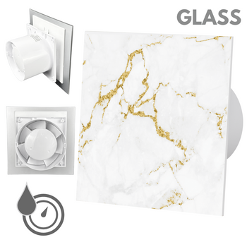Wentylator łazienkowy dRim fi100 (HS+TS) + FRONT SZKŁO Biało złoty marmur