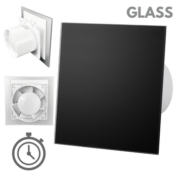 Wentylator łazienkowy dRim fi100 (TS) + FRONT SZKŁO Czarny mat