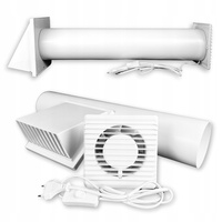 Zestaw wentylacyjny wywiewny wentylator przez ścianę 125 mm + KABEL WŁĄCZNIK